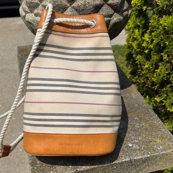 Burberry Beige and White Striped Backpack  Bag - Picture 1 of 13